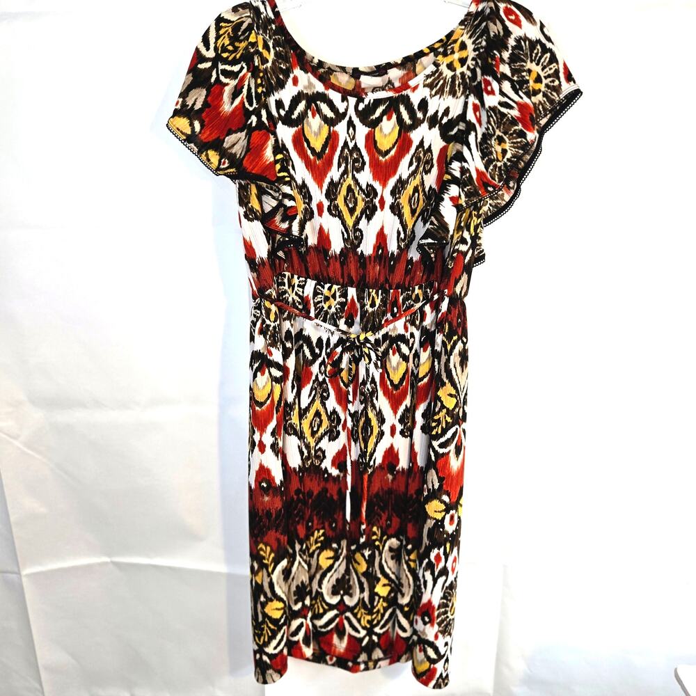 CoComo Women's Dress Small Brown White Short Sleeves Misses Size 4 6